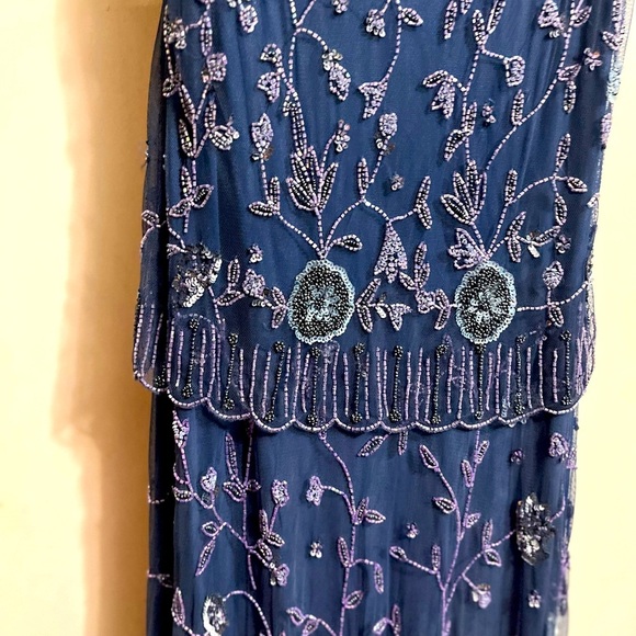 Vintage Stenay Petite Silk Gown Sz 14P Sequin Elegant Blue Beaded Dress - Picture 9 of 9